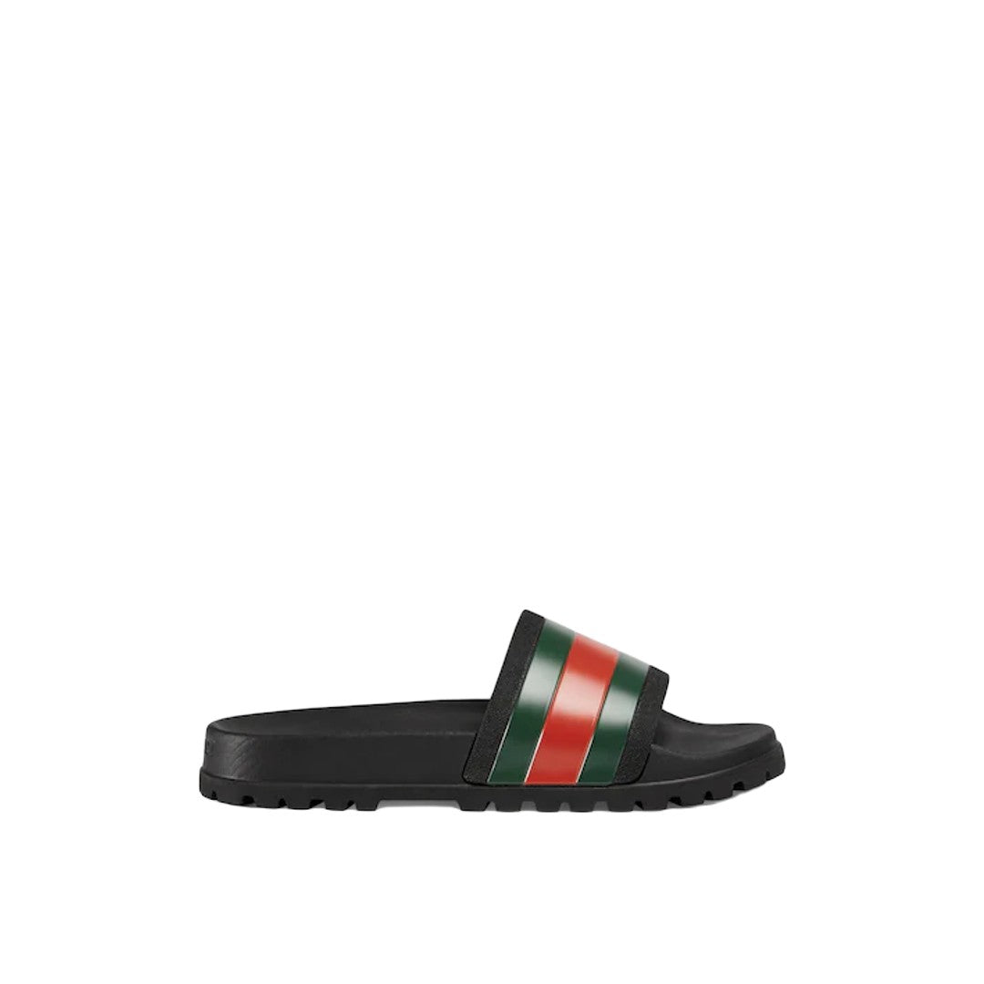 Gucci Men's Web Rubber Slide Sandal - Black