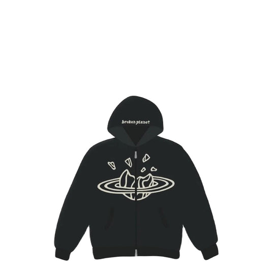 Broken Planet Zip Up Hoodie - Soot Black